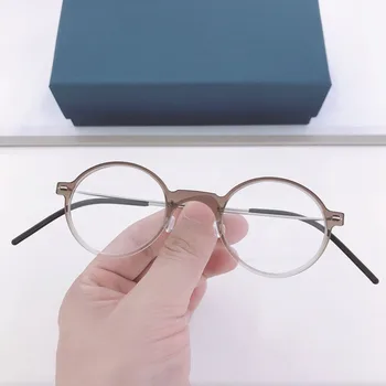Marka Gözlük Çerçeve Erkekler Kadınlar Asetat Titanyum Süper Hafif Orijinal Kalite Kore Gözlük Retro Yuvarlak Gözlük Gözlük