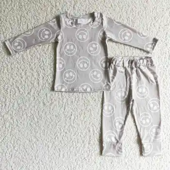 GLP0197 çocuklar uzun kollu üst ve elastik bel pantolon pijama takımı