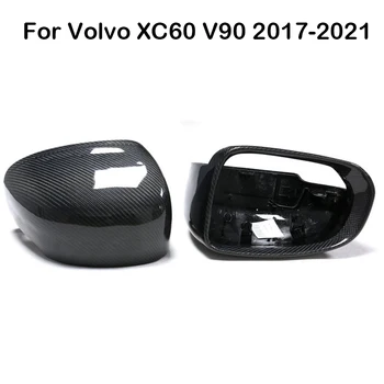 2 adet Gerçek Karbon Fiber Araba Yan Kapı Kanat dikiz aynası kapatma kapakları Volvo XC60 V90 2017-2021 Yedek