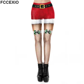 FCCEXIO Kadınlar Noel Leggins Noel Tayt Streç Yüksek Bel Çizgili Yay Dantel Çan Kemer 3D Pantolon Spor Noel Pantolon