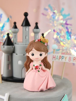 Sevimli Kale Prenses Prens Reçine Yaratıcı El Sanatları Kek Süslemeleri Küçük Çocuk Kız Modeli Mikro Manzara Kek Topper Dekor