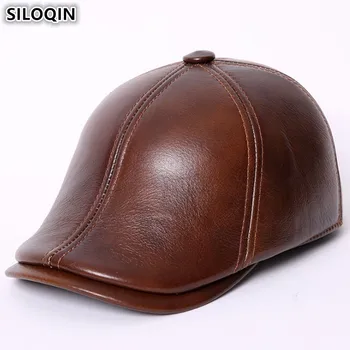 SILOQIN Yeni Kış erkek Hakiki Deri Bere Şapka Inek Derisi Sıcak Kadife Earmuffs Şapka Orta Yaşlı Erkekler İçin Sombrero De Cuero