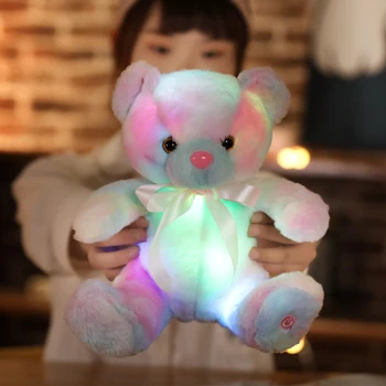 1 adet 28cm Gökkuşağı Parlayan Oyuncak Ayı peluş oyuncak Kawaii ışıklı LED lamba Peluş Ayı Bebek Dolması Sevimli Hediye Çocuklar Kızlar için