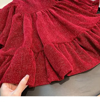 Sonbahar Kız Bebek Elbise Yeni çocuk Uzun Kollu Kırmızı Elbise Çocuklar Bebek Prenses Elbise Yeni Yıl Elbise Ücretsiz Yay