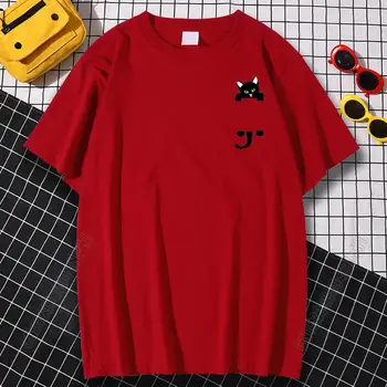 Nefes Rahat erkek Tişörtleri Bahar yazlık t-shirt Sevimli Siyah Kedi Karikatür Pamuklu giysiler Büyük Boy 2021 Tees Gömlek Adam