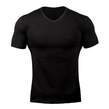 Spor T-shirt Erkekler Moda V Yaka Kısa Kollu pamuklu tişört Erkek Slim Fit Gömlek Vücut Geliştirme Fitness Egzersiz Tee Yaz Giyim