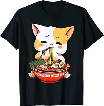 Ramen Kedi Kawaii Anime Japon Gıda Kızlar Resmi Genç T-Shirt