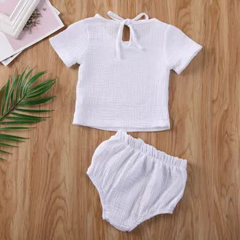 0-18M Yenidoğan Erkek Bebek Kız Giysileri Pamuk ve Keten Üstleri + Şort Pantolon Kıyafetler Bebek Yaz giyim setleri