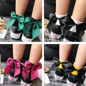 [COCOTEKK]34 Renkler kadın Sevimli Şeker Renk Yay Çorap Kadın Moda Rahat Kontrast Renk Kısa Çorap Güzel Yay Düğüm Soks