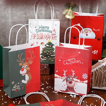 Sıcak Kraft Kağıt noel hediyesi Çanta 2023 Yeni Yıl Noel Dekorasyon Tatil Parti Çocuk Şeker Çerez Ambalaj Çantası