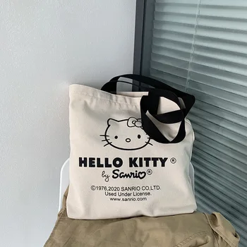 Kawaii Sanrio Aksesuarları Hello Kittys Karikatür Sevimli Vintage Tuval alışveriş çantası Büyük Kapasiteli Anime Bebek doğum günü hediyesi