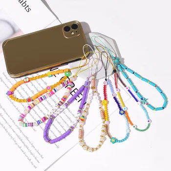 Yeni Karışık Boncuk Cep telefon zinciri Kadın Yumuşak Kil Alaşım İnci Kabuk Boncuklu Renkli küçük boncuklar telefon kılıfı Asılı Kordon