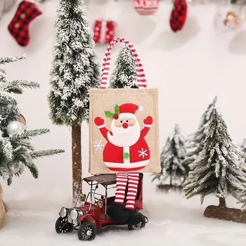 Merry Christmas Navidad 2023 Yeni Yıl Ev Noel Dekorasyonu için Çuval Bezi Tote Çanta Karikatür Santa Kardan Adam Geyik hediye çantası Noel 2022