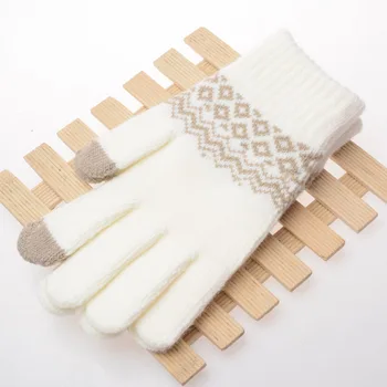 Kış Yeni Moda Sıcak dokunmatik ekran eldiveni Örme Yün Eldivenler Erkek Kadın Kaşmir Geometrik Kırışık Açık Eldiven Luvas Hediye