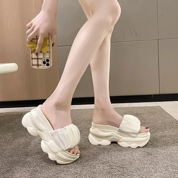 Yaz Yeni Varış Kadın Tıknaz Sandalet Süper Yüksek Topuklu Takozlar Çevirme Bayan Saf Renk Su Tayvan Ayakkabı