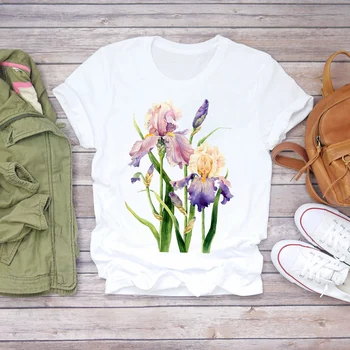 Kadınlar Çiçek Sevimli Suluboya Baskı Estetik Trend Yaz Gömlek T-Shirt Üst T Grafik Seyahat Bayanlar Bayan Tee T-Shirt