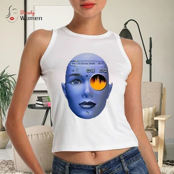 T-shirt Kadın tankı Yaz Streetwear Gotik Grafik Baskı Estetik İnce Tee Tops Harajuku Vintage Kırpma Üst Y2K giysileri t shirt
