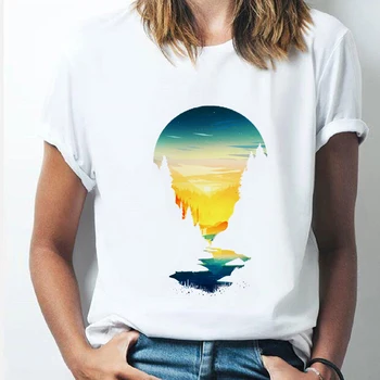 Yaz Yeni Okyanus Deniz Kaplumbağası baskı Harajuku bayan T-shirt bayanlar rahat temel O-yaka beyaz gömlek kısa kollu tişört, Damla Gemi