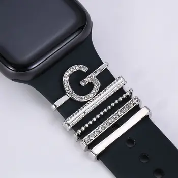 5 ADET Metal Takılar Dekoratif Halka apple saat bandı Elmas Süs akıllı saat Silikon Kayış Aksesuarları iwatch Bilezik