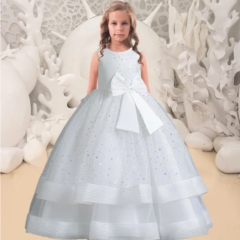 2023 Zarif Pullu Kız Nedime Elbisesi Dantel Büyük Yay Parti Prenses Çocuklar Kızlar İçin Elbiseler Çocuk Düğün Balo elbisesi Kostüm