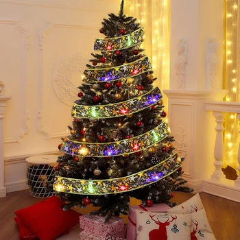 Noel dekorasyon ledi şerit dize ışıkları DIY dantel yay dize ışıkları Navidad yeni yıl 2023 yeni yıl tatil dekoratif lamba