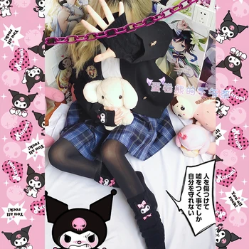 Sanrio Hellokittty Mymelody Kuromi Cinnamoroll Yay Japon Sevimli Kız Lolita Yün Örme Yarım Parmak Eldiven Kazık Çorap