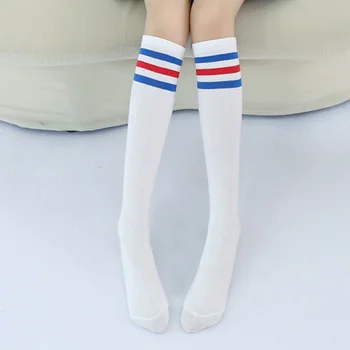 Çocuklar diz üstü çorap Kız Erkek Futbol Çizgili Pamuk Spor Okulu Beyaz Siyah Çorap Paten Çocuk Bebek Uzun Tüp Bacak Sıcak