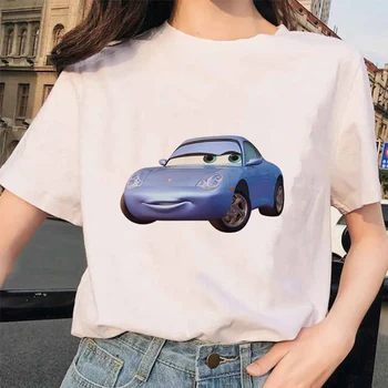 Moda Dropship Disney Kadın T-Shirt Arabalar Serisi Grafik Baskı Yıldırım McQueen Yüksek Kaliteli Kadın T Shirt Minimalist Elbise