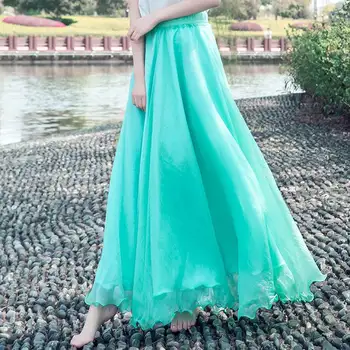 Maxi Uzun Tül Şifon Etekler Kadın Elastik Yüksek Bel Kat Uzunluk Zarif Kızlar Gençler Balo Parti Saias Jupe Elbise Faldas