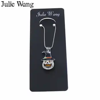 Julie Wang Alaşım Emaye Siyah Şapka Cadılar Bayramı Kabak Kolye Inci Boncuk Kafes uçucu yağ Difüzörü Madalyon Kolye Kız Takı
