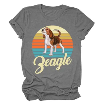 Beagle Baskı Harajuku Yaz Tişörtleri Kadınlar İçin Sevimli Köpek Gökkuşağı Grafik Tees Gömlek Casual Vintage Artı Boyutu Elbise Gömlek Tops