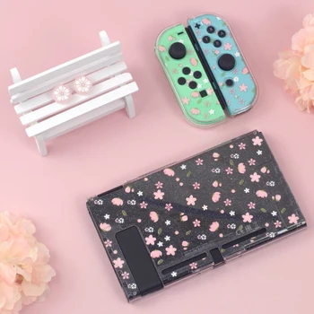 Sakura Kedi Pençe Glitter sert çanta Koruyucu Kapak Bling Kabuk Nintendo Anahtarı NS Joy-Con Kristal Koruyucu+2 Başparmak Sopa Kavrama