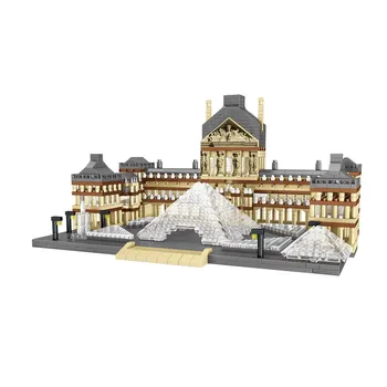 3377 adet + Paris Musée Du Louvre Mini Yapı Taşları Dünyaca Ünlü Mimari 3D Modeli Elmas Tuğla Oyuncak hediye