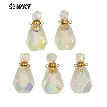 WT-P1593 Güzel beyaz taş uçucu yağ şişesi faceted aura kristal kuvars parfüm şişesi kolye kolye