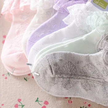 Yenidoğan Toddler Bebek Pamuk Çorap Sevimli Güzel Yumuşak Katı Dantel Fırfır Prenses Penye Çorap Kız Bebek Bebek 0-5Y