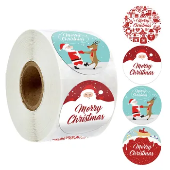 500 Adet Noel Çıkartmalar Yuvarlak Etiket Etiketleri Şeker Draje Hediye Kutusu Yeni Yıl Hediye Kutusu Ambalaj Ambalaj Ambalaj Kutusu Navidad