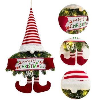 2023 Yeni Noel Çelenkler Ön Kapı Asılı Noel Baba İşareti Dekorasyon İşıklı Noel Çelenk Merry Christmas Hediyeler