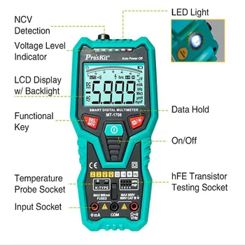 Pro'skit MT-1708 3-5/6 Akıllı Dijital Multimetre Tam otomatik dijital multimetre kısa devre korumalı yüksek hassasiyetli arkadan aydınlatmalı