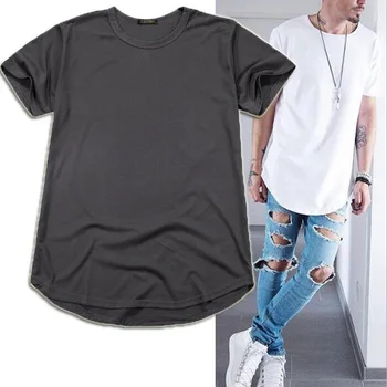 Yüksek kaliteli sokak erkek uzun bölüm gevşek boy hip hop uzun versiyon kavisli T-shirt büyük boy erkek tişört Unisex Erkek