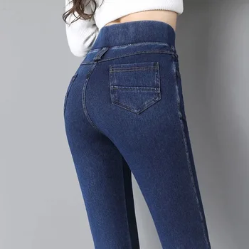 Büyük boy 38 Süper Yüksek Bel Kot kalem pantolon Kadınlar İçin Rahat İnce Streetwear Artı Boyutu Kot Zarif Sıska Streç Kot