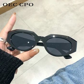 OEC CPO Punk Kedi göz Güneş Kadınlar Vintage Küçük Oval Lens güneş gözlüğü Kadın Marka Tasarımcısı Leopar Shades Gözlük UV400