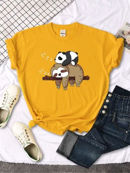 Panda Yalan Bir Tembellik Baskılı Kadın T-shirt Yuvarlak Boyun Yeni Tişörtleri Fit Tee Gömlek Büyük Boy Kısa Kollu Bayan Tişörtleri