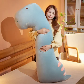 Huggable Uzun Yastık Kawaii Dinozor peluş oyuncak Yumuşak Karikatür Hayvan Melek Ejderha Dolması Bebek Erkek Arkadaşı Yastık çocuklar için doğum günü hediyesi