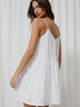 Restve Sonbahar Rahat gece elbisesi Kadın Patchwork Beyaz Spagetti Kayışı V Boyun Kıyafeti Pamuk Kadın Elbiseler Gevşek Katı 2022
