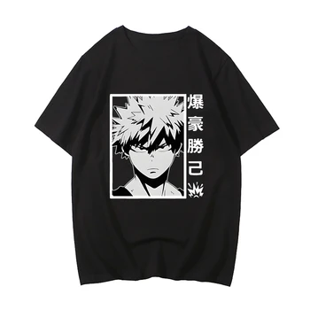 Katsuki Bakugou Tshirt My Hero Academia T-shirt Anime Grafik Tees Erkek Streetwear %100 % Pamuk Tees-shirt Bakugo Baskı Üstleri