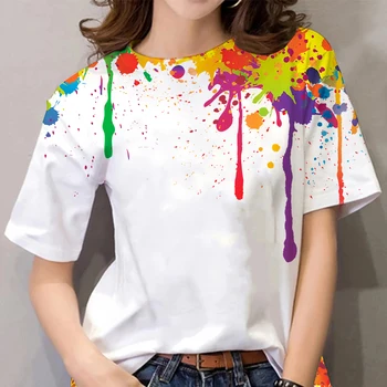 Moda Kadın Bluz 2022 Yeni Renkli Graffiti Baskı Streetwear Tees 3D Rahat Gevşek Soyut Kısa Kollu T-Shirt Kadınlar İçin