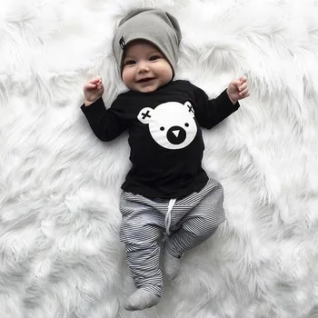 Yenidoğan Bebek Kız Erkek Giysileri Sonbahar Bebek Setleri Karikatür Koala T-Shirt + Çizgili Pantolon Kıyafetler Bebek Giyim 6 12 18 24 Ay