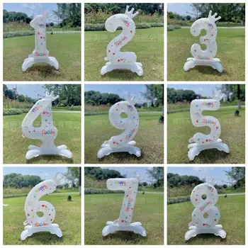32 İnç Ayakta Beyaz Taç Dijital Balon Ins Rüzgar Küçük Taze Alüminyum Balon çocuk Doğum Günü Partisi Dekorasyon