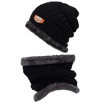 Yeni Moda Erkek Kış Şapka Eşarp Yumuşak Örme Şapka Eşarp Set Skullies Sıcak Kadın Unisex Örme Caps İçin Kış Şapka Beanies