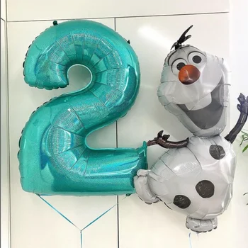 2 adet Disney Dondurulmuş Tema Büyük Kardan Adam Olaf Folyo Balonlar 32 inç Gümüş Mavi Numarası Balonlar Doğum Günü Bebek Duş Parti Dekorasyon